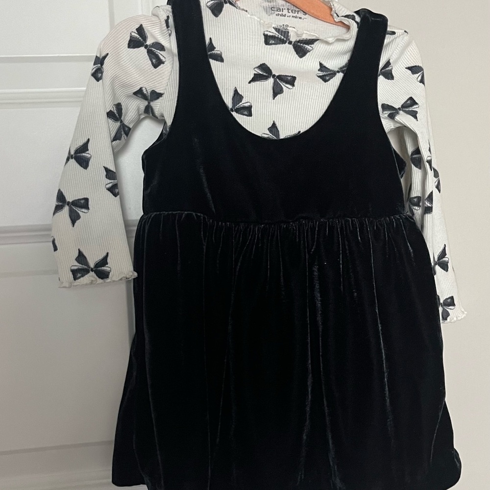 Carter's Black Velvet Dress with Matching White Bow Detail Top